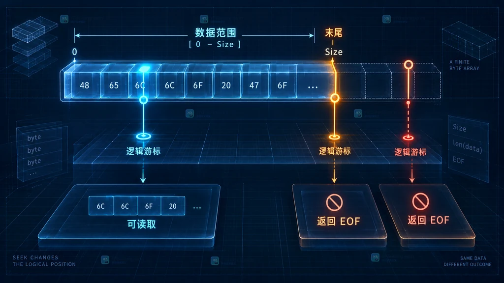 bytes.Reader 数据范围与逻辑游标位置示意图