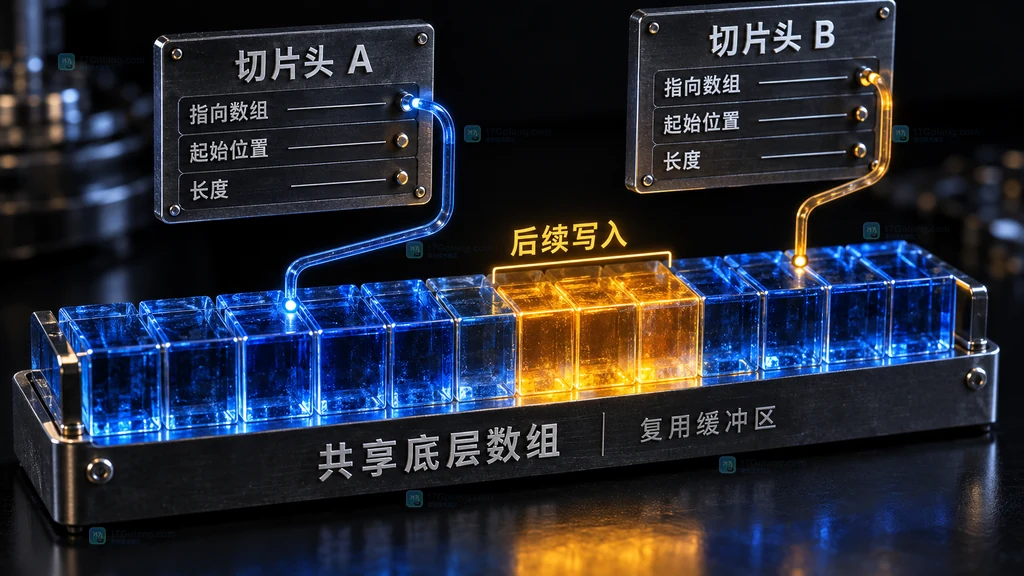 Go 输入切片复用导致内存别名的结构图