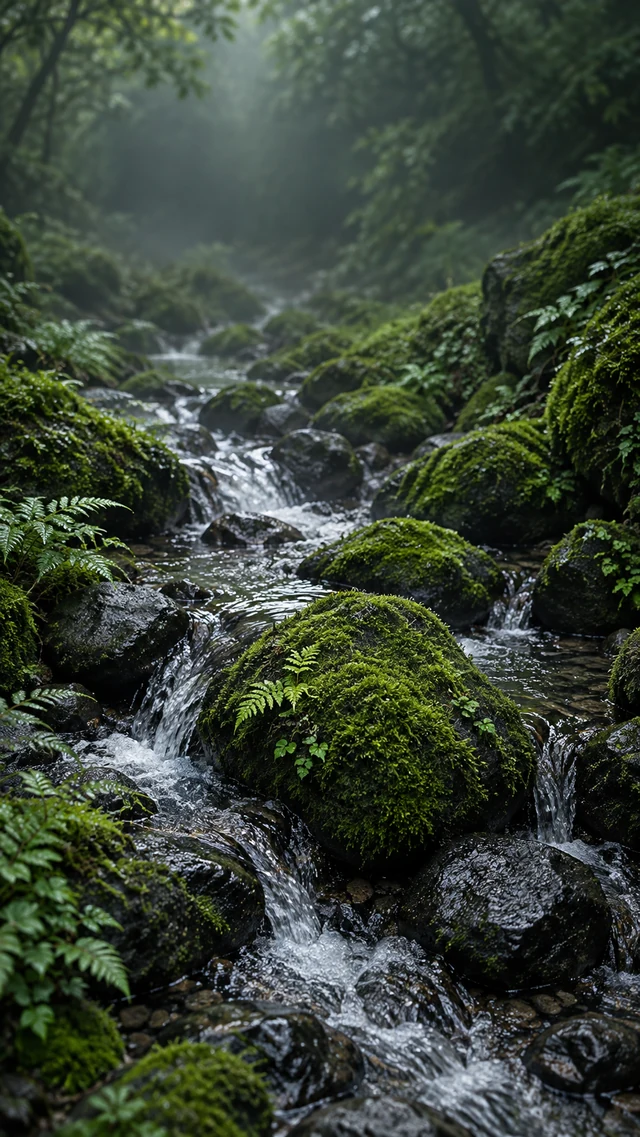 苔藓石溪流手机壁纸提示词怎么写