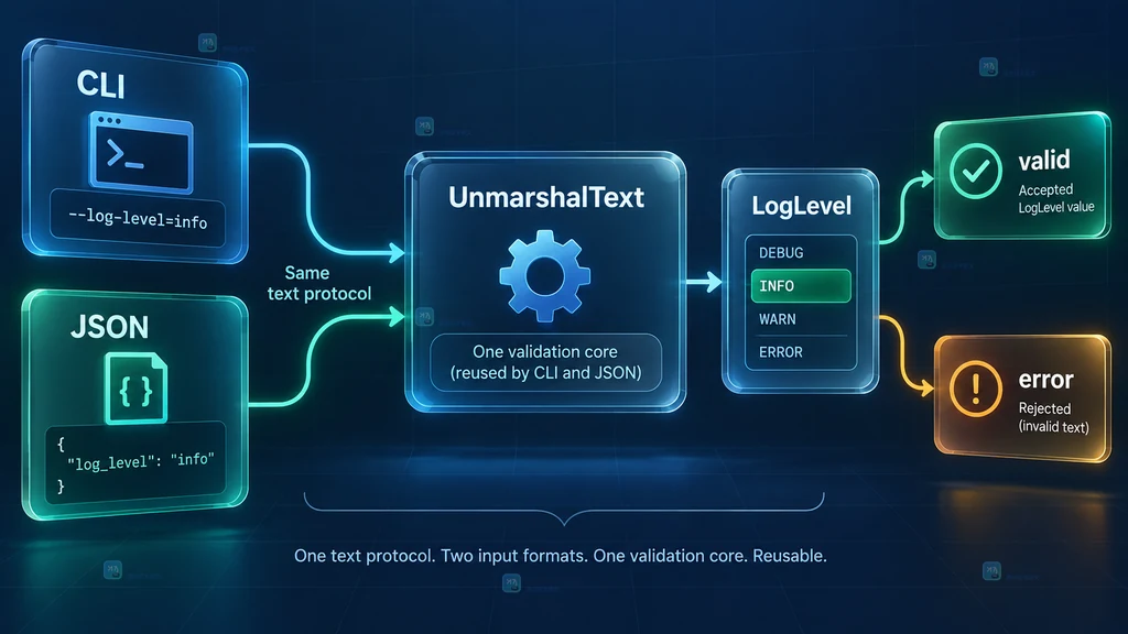 命令行与 JSON 共享 Go UnmarshalText 文本协议的结构图