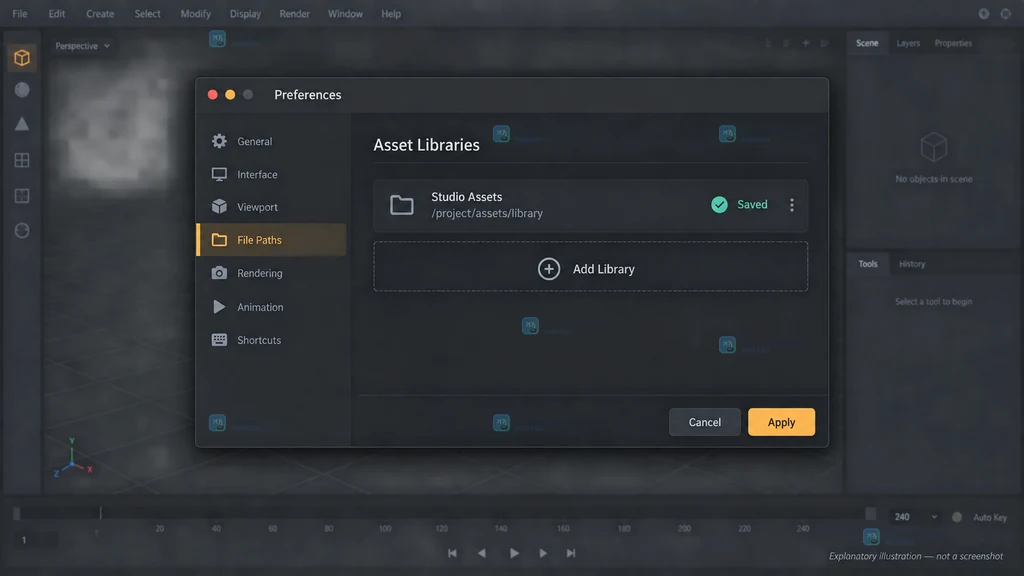 Blender Preferences File Paths Asset Libraries 原创界面说明图,显示本地资产库名称和目录路径