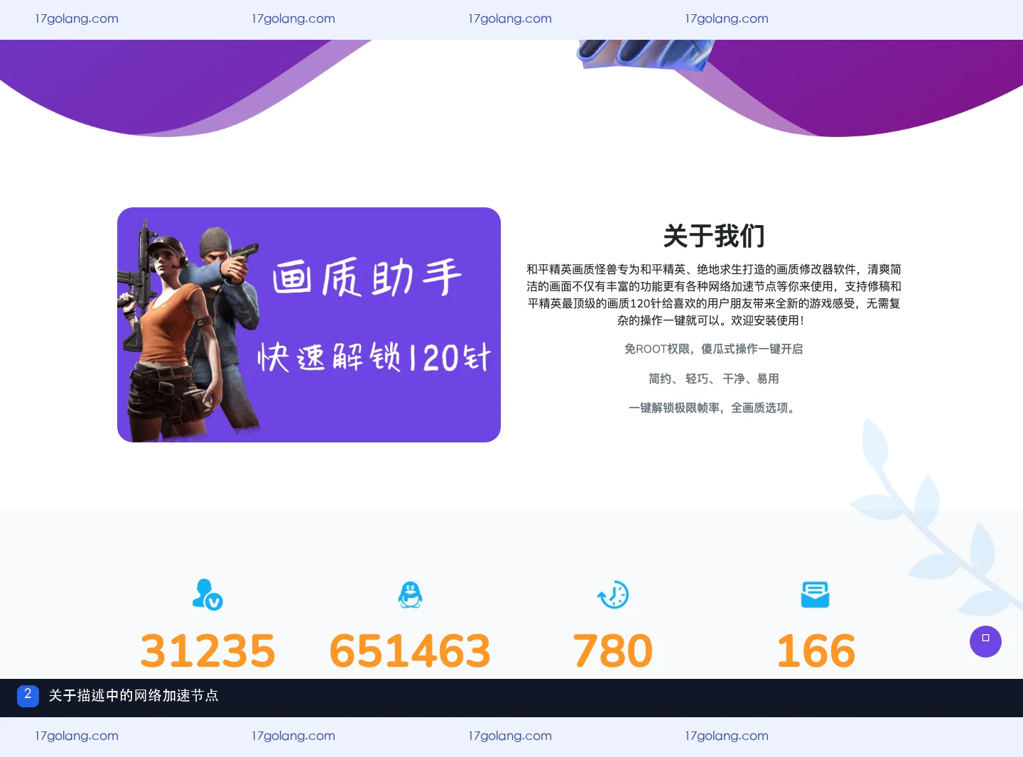 画质怪兽产品站关于描述和配置模块展示网络加速节点与功能分类