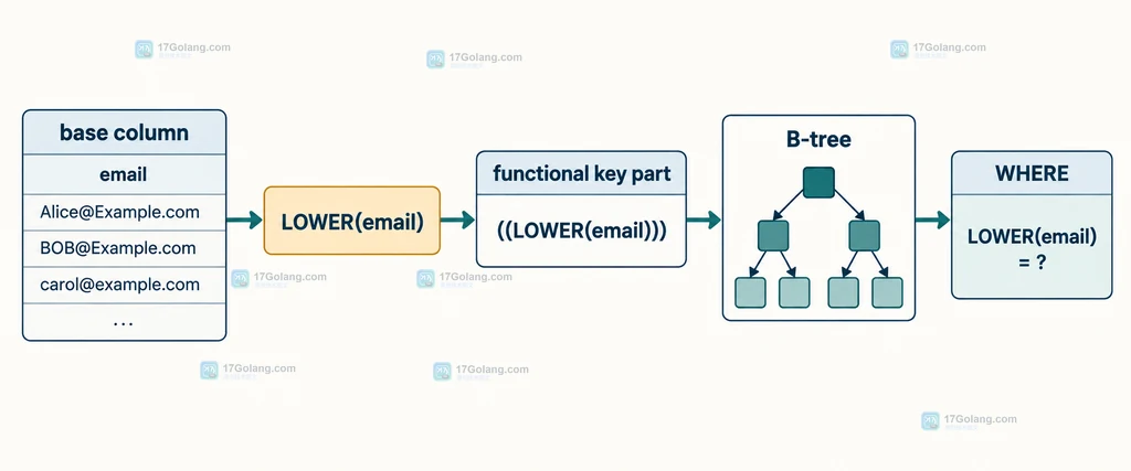 MySQL JSON_EXTRACT、JSON_UNQUOTE、CAST 与生成列索引之间类型边界的结构图