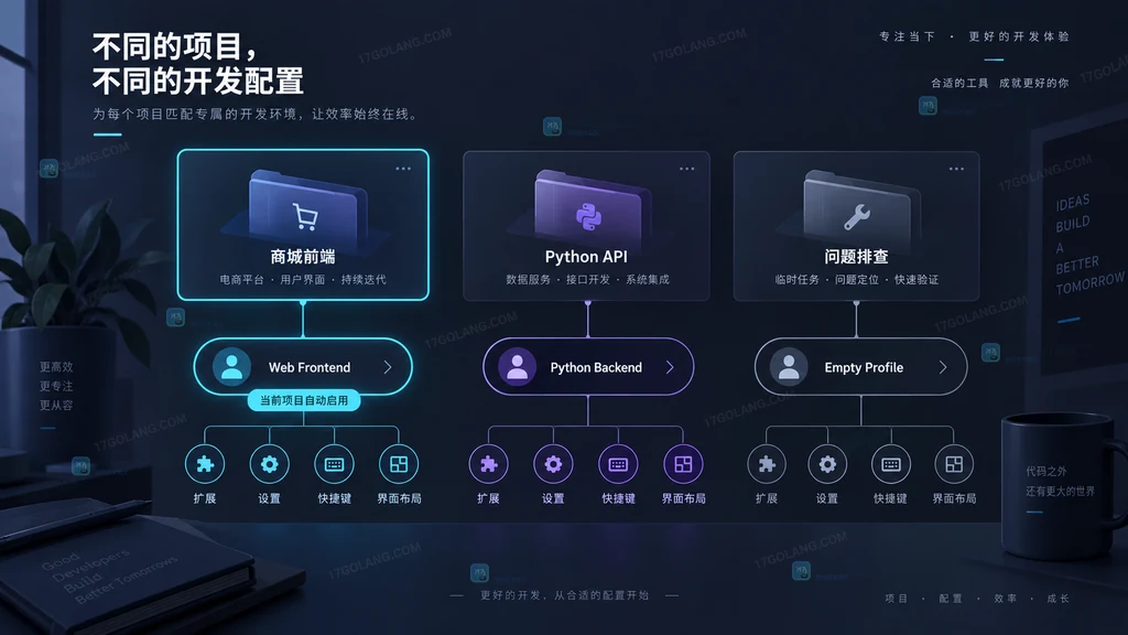 不同项目文件夹与 VS Code Profile 的关联说明图