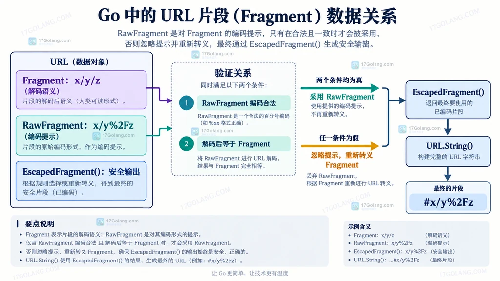 Go URL Fragment、RawFragment 和 EscapedFragment 的字段关系图