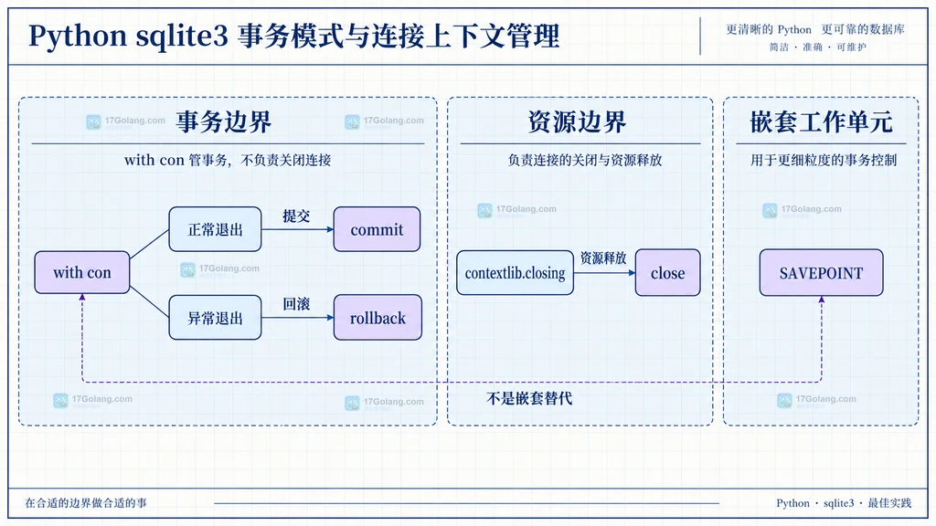 with con 提交回滚与 contextlib.closing 关闭连接的职责关系说明图