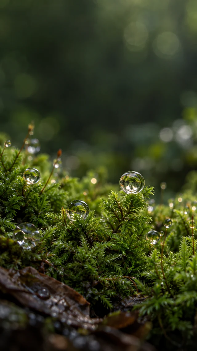 苔藓微距露珠手机壁纸提示词与自然纹理