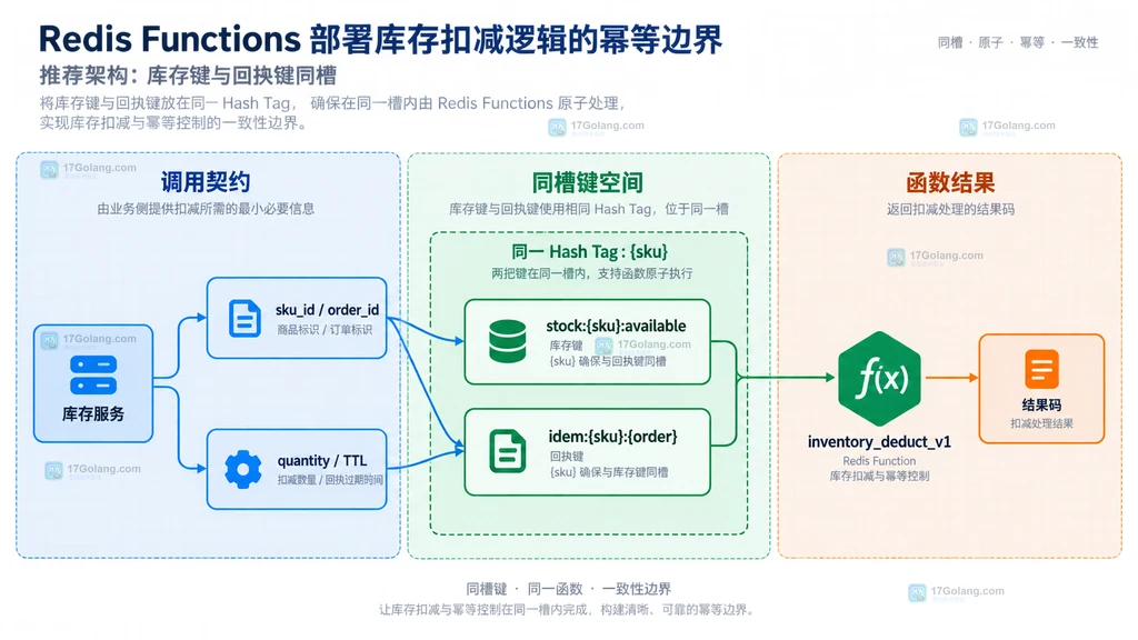 Redis Functions 库存键与幂等回执键静态结构图