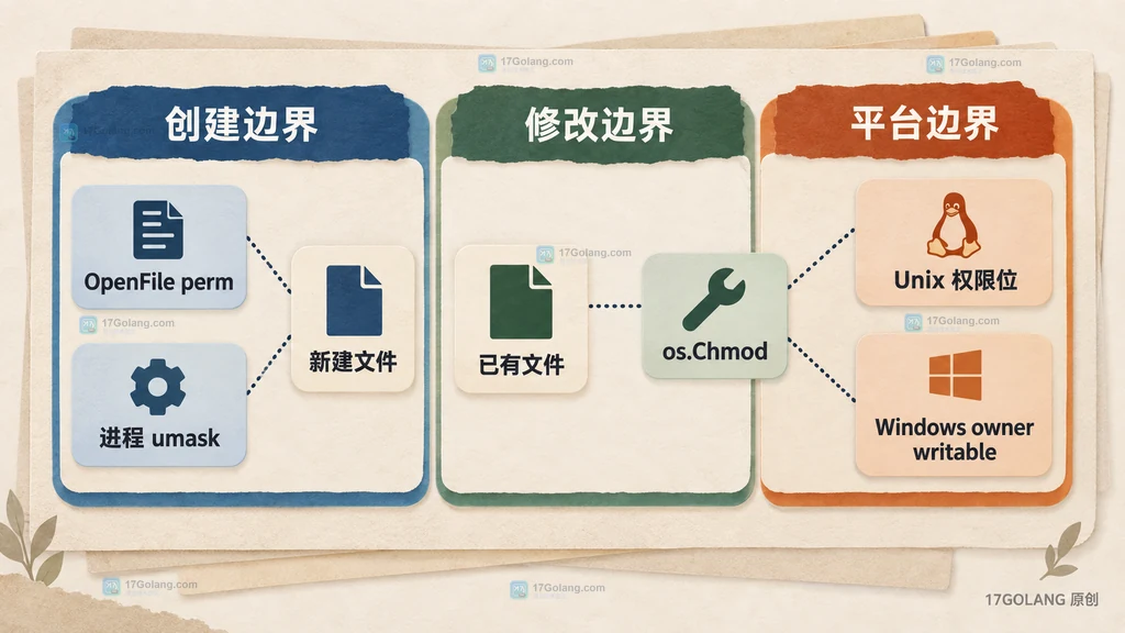 Go 文件创建、Chmod 修改与平台权限语义的边界