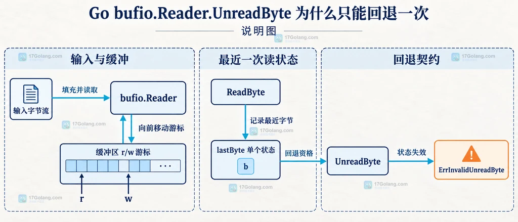 Go bufio Reader UnreadByte 最近一次读状态结构说明图