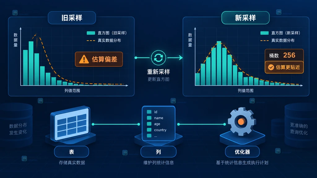 MySQL 数据分布变化后旧直方图与重新采样直方图的静态关系图