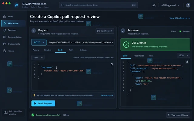 GitHub Copilot Code Review API 怎么提交代码审查请求