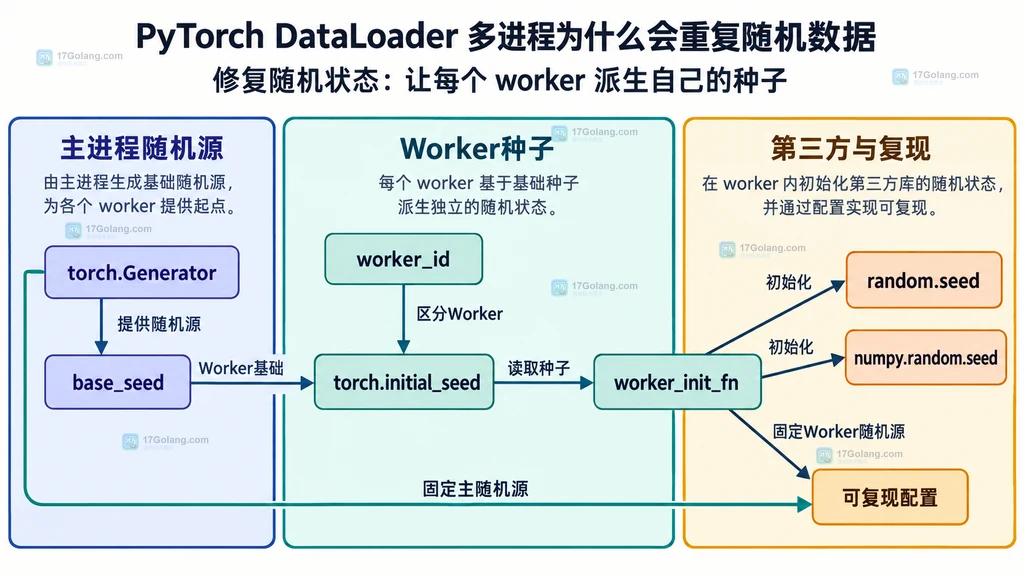 torch Generator、base seed、worker id、worker init fn 与第三方随机库的静态依赖关系