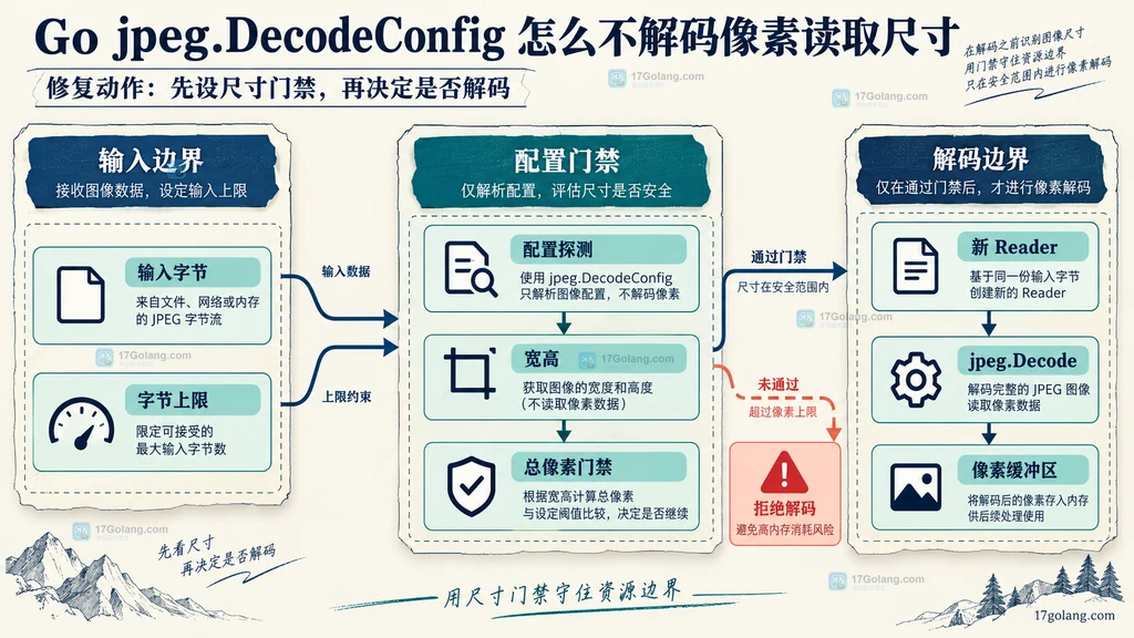 JPEG 字节限制、配置探测、像素门禁与完整解码的边界图