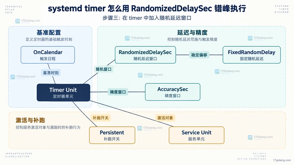 systemd timer 中 OnCalendar RandomizedDelaySec AccuracySec 与 Service Unit 的静态配置关系