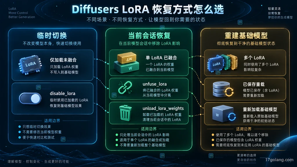 Diffusers LoRA 未融合、单融合和多融合状态的恢复方式原创关系图