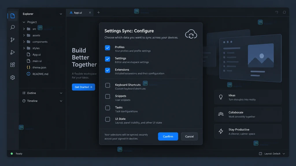 Settings Sync Configure 只选择 Profiles Settings Extensions 的界面说明图