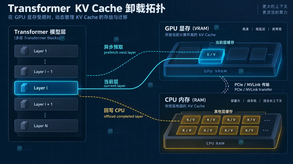 DynamicCache offloaded 和 offloaded_static 三种缓存策略约束对照图