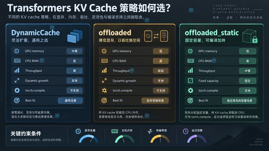 Transformers KV cache 在 GPU 当前层与 CPU 其他层之间的卸载关系图