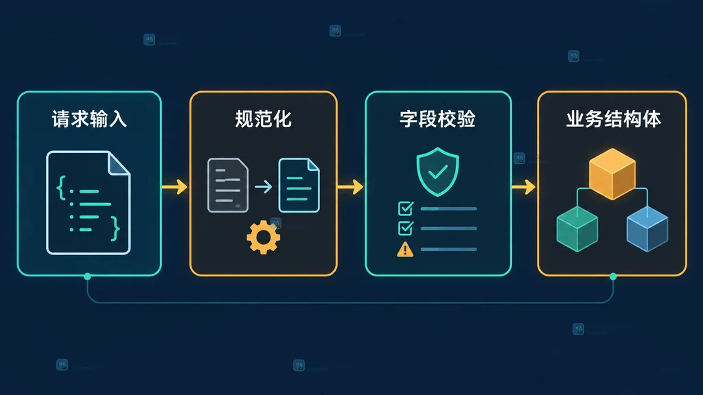 请求输入、规范化、字段校验和业务结构体的关系说明图