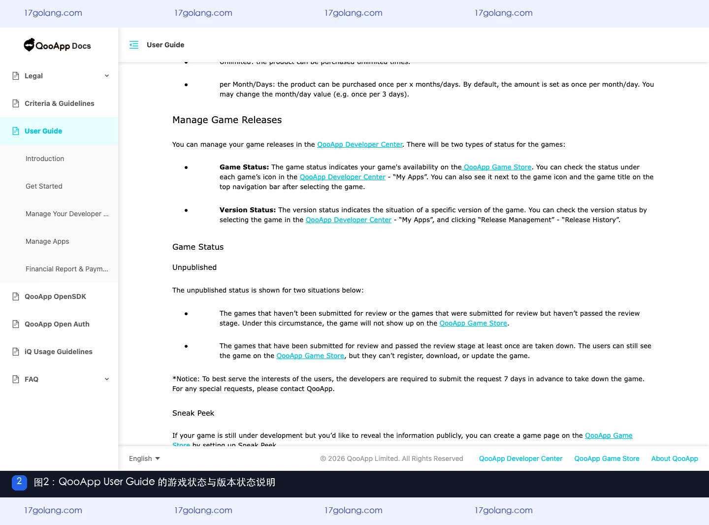 qooapp官方User Guide展示游戏状态和版本状态字段