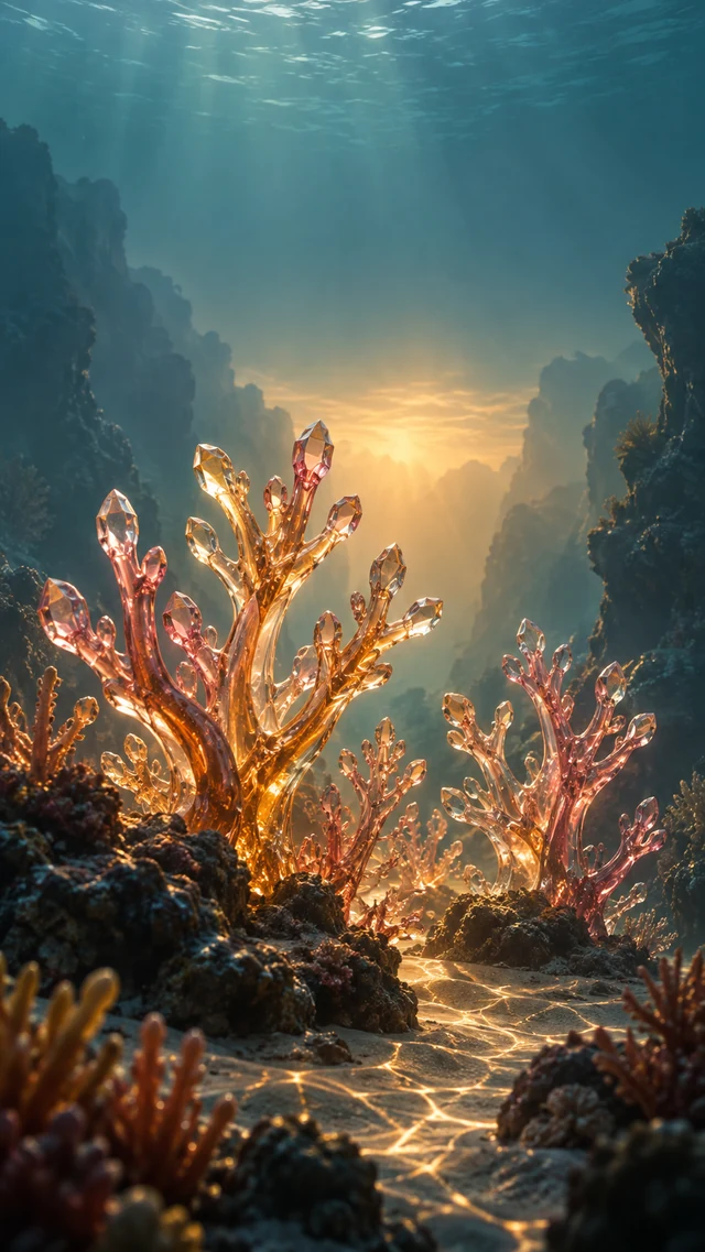 透明玻璃珊瑚手机壁纸提示词怎么写