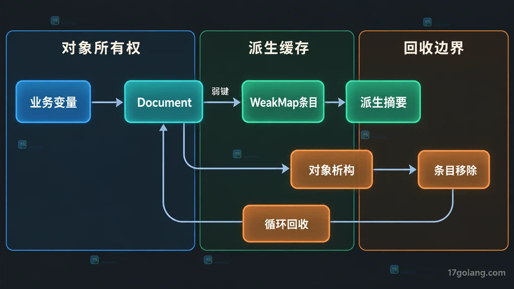 文档对象、派生缓存与外部引用边界的静态关系图
