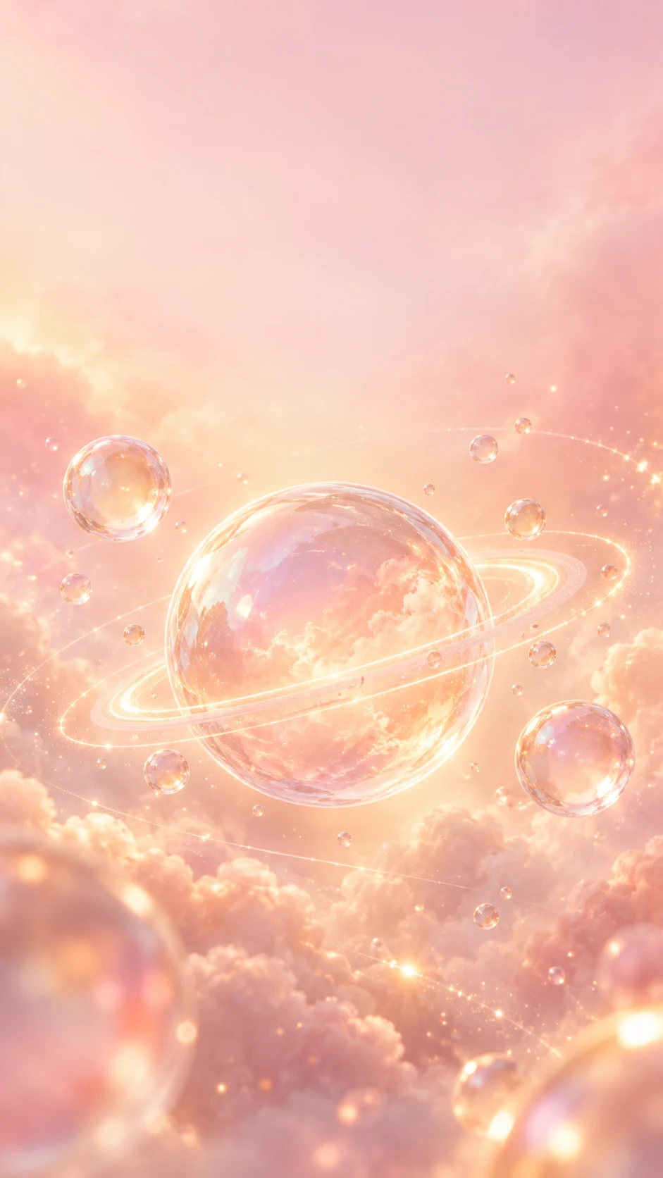深珊瑚渐变、主星环偏左下的气泡手机锁屏壁纸