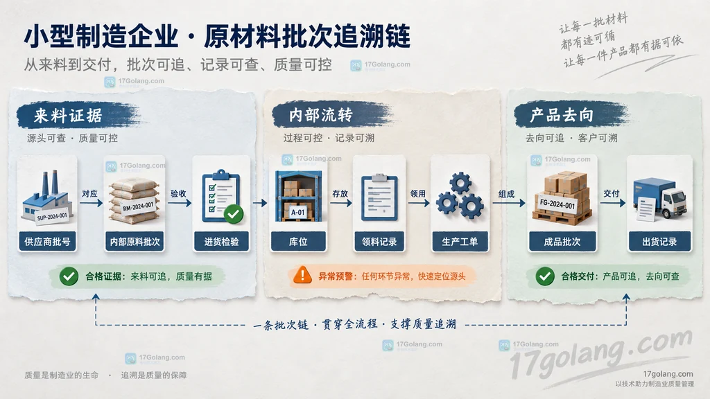 供应商批号、内部原料批次、检验、仓储、生产、成品和出货记录的追溯关系