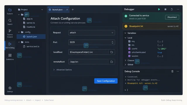 VS Code 配置 launch.json 调试远程服务进程