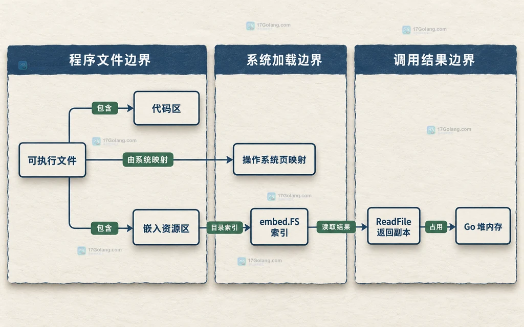 可执行文件、嵌入资源、系统页映射与 ReadFile 返回副本的静态边界关系
