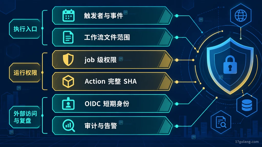 GitHub Actions 从触发者与事件到审计告警的六层安全架构