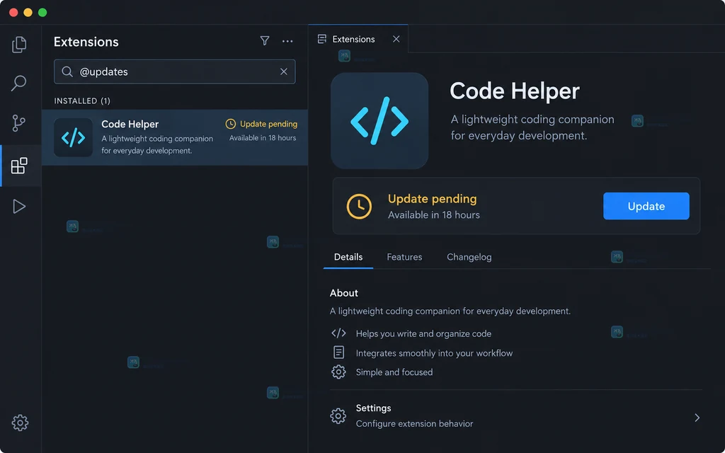 VS Code 扩展更新处于延迟等待状态的原创界面说明图