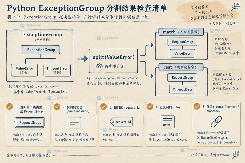 Python split 拆分 ExceptionGroup 后检查返回类型业务标识和异常链的清单结构图