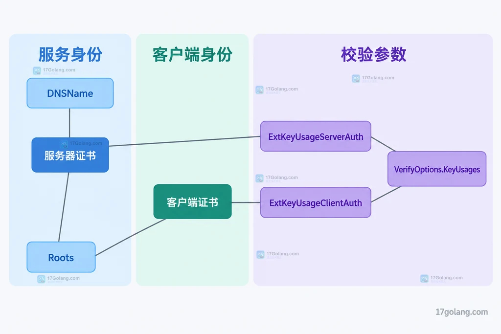 服务器证书、客户端证书与 VerifyOptions KeyUsages 的静态对应关系