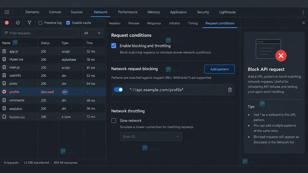 Request conditions 面板中添加 profile 接口 URL pattern 的原创界面说明图