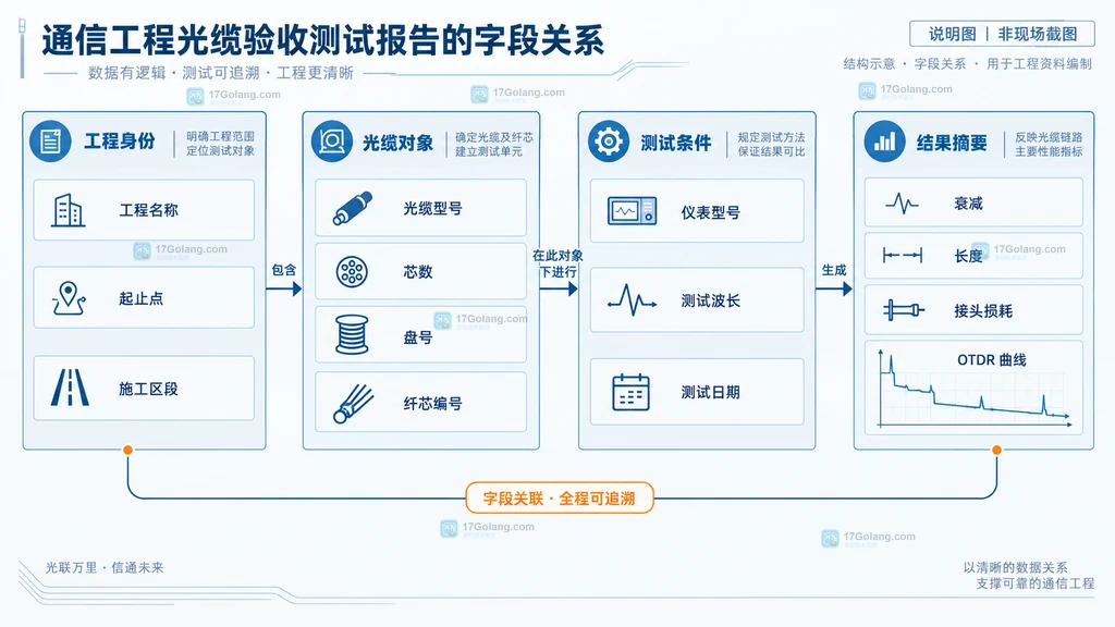 设计指标、测试报告、原始曲线、现场记录和签署归档之间的验收资料互证链路说明图
