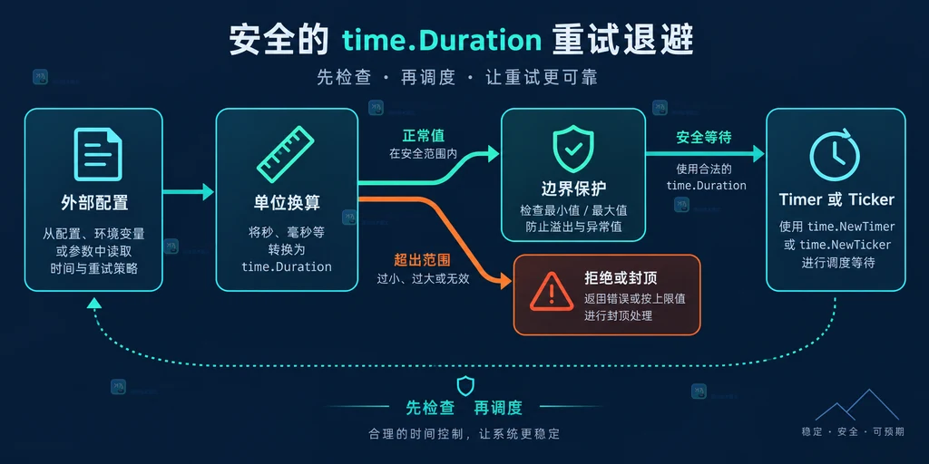 time.Duration int64 纳秒计数从正常范围越过最大值后回绕的关系说明图
