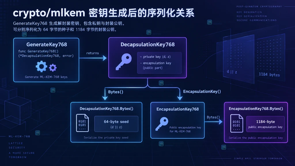 crypto/mlkem 生成密钥后私钥种子与公钥编码的对应关系结构图