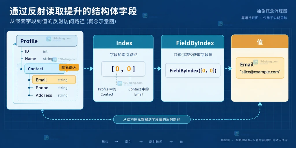 Go 提升字段通过 Index 和 FieldByIndex 读取的静态流程图