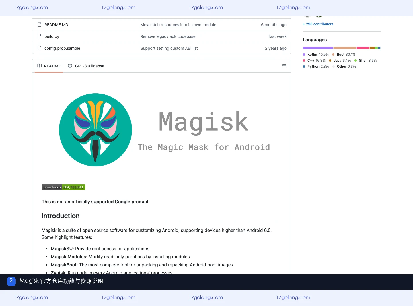 magisk 官方 GitHub README 的组件与资源说明