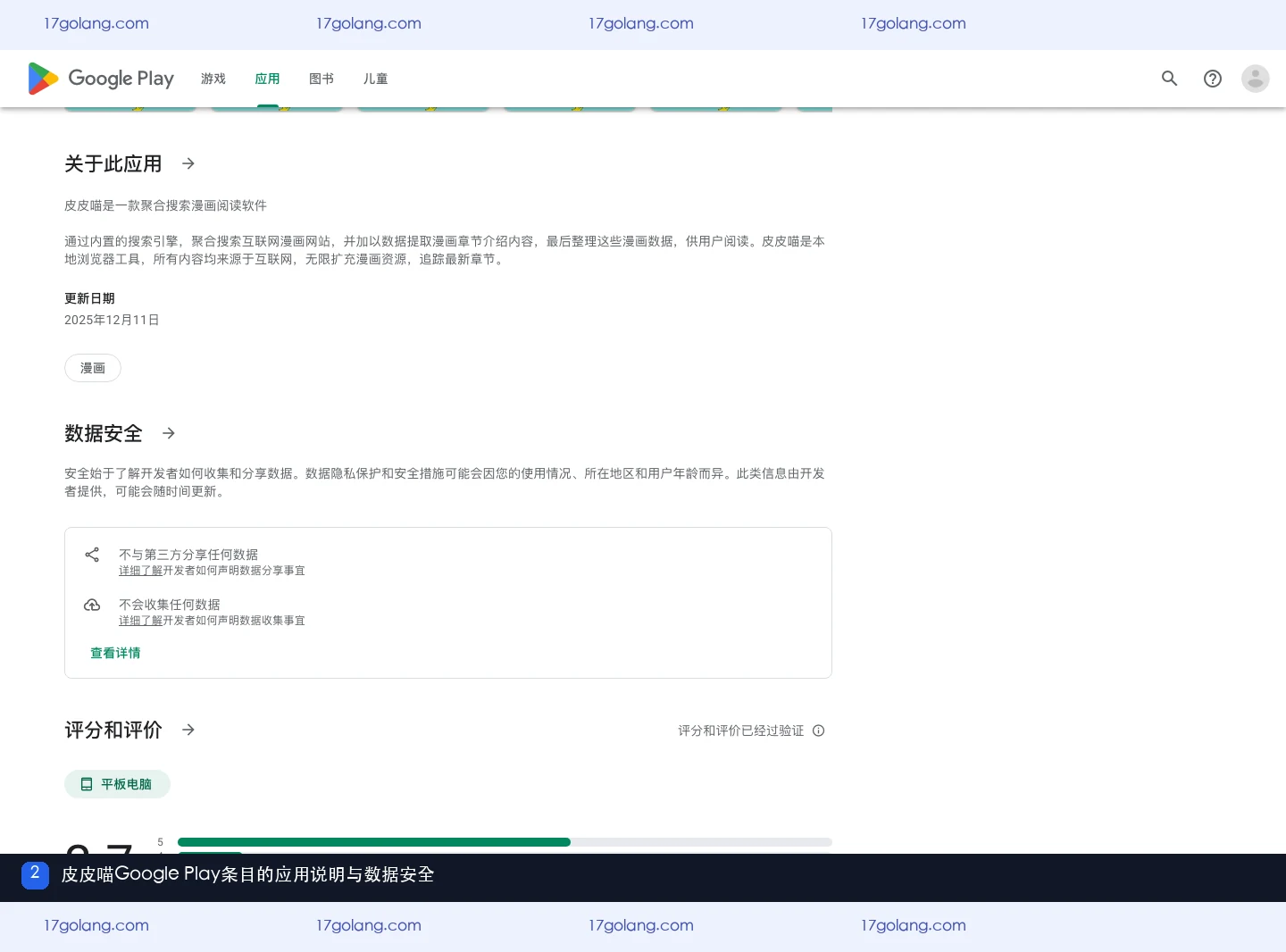 皮皮喵Google Play条目的应用说明与数据安全