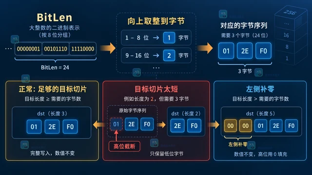 Go big.Int.FillBytes 目标切片太短时如何避免数值被截断