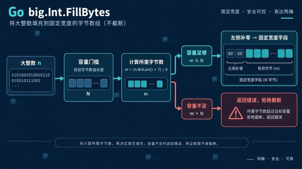 固定宽度字段先检查容量再用 FillBytes 左侧补零的流程图