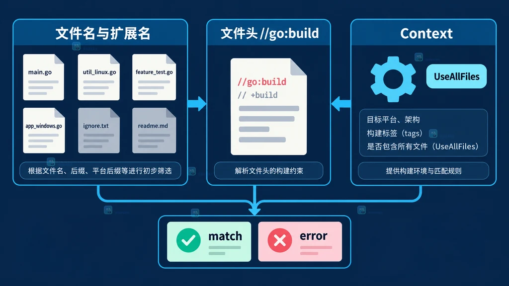 Go 构建上下文与文件名后缀和构建标签的对应关系结构图
