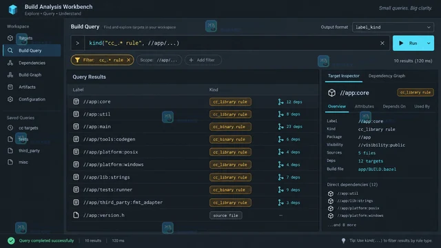 Bazel query 怎么按规则类型筛选目标