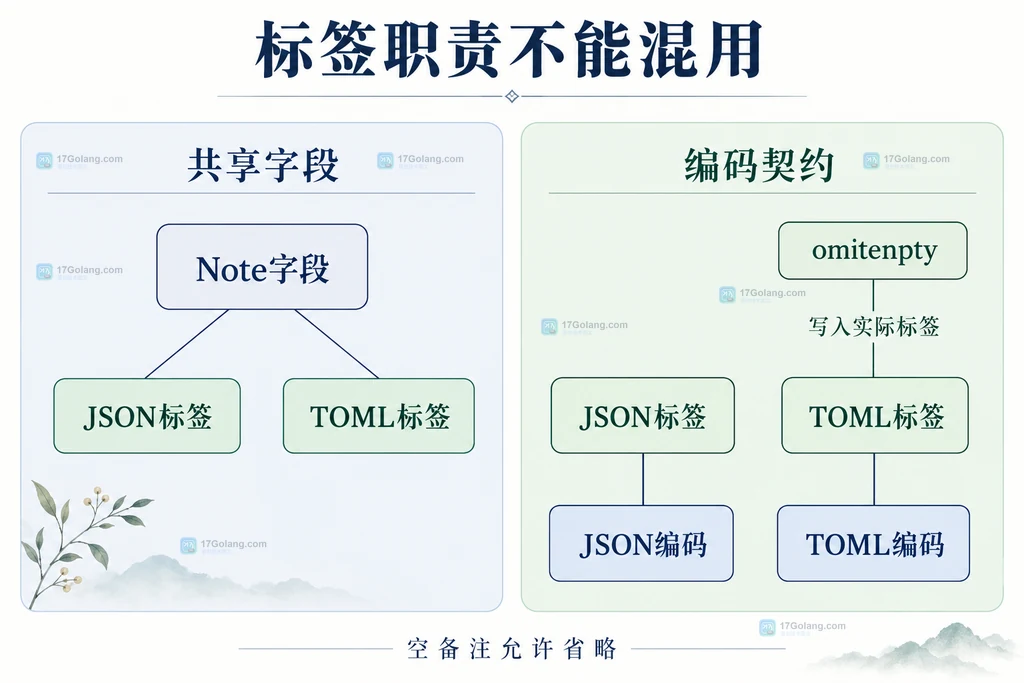 JSON 和 TOML 标签各自承担编码规则的静态关系图