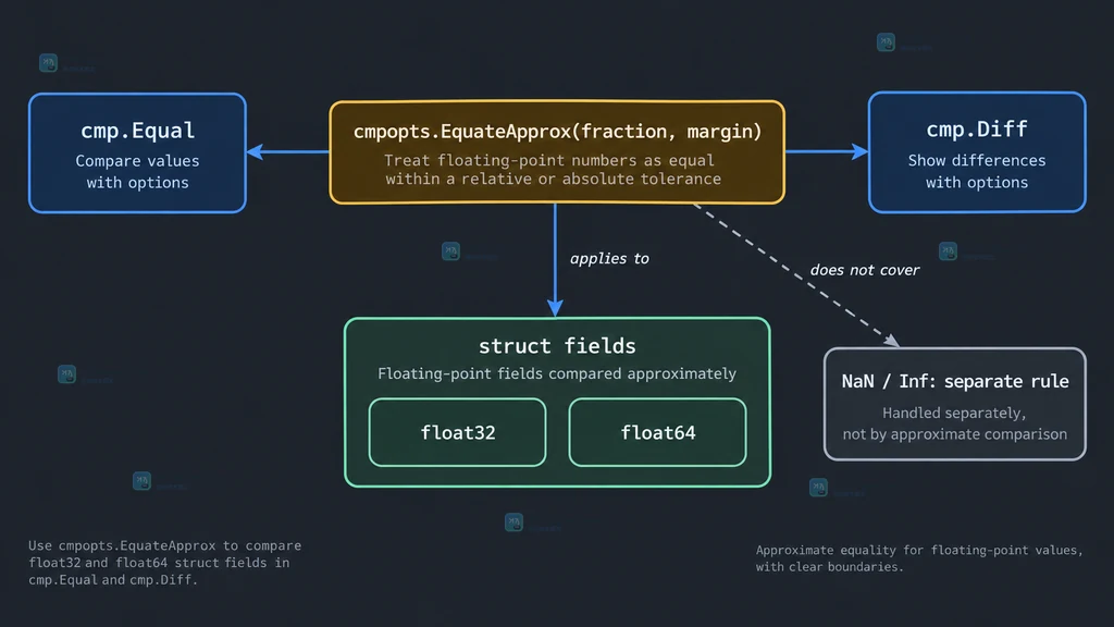 go-cmp EquateApprox 的相对容差、绝对容差与 Equal Diff 使用关系图