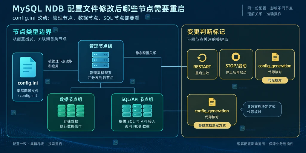 MySQL NDB 管理节点组、数据节点组和 SQL API 节点组的重启边界说明图