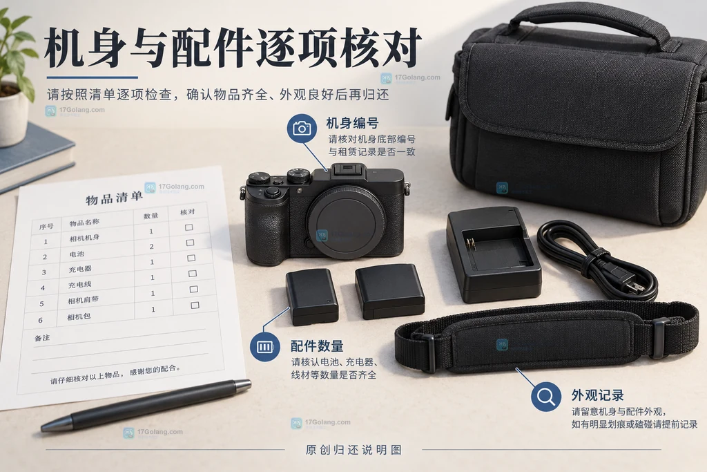 机身电池充电器线缆肩带和包分别摆放核对